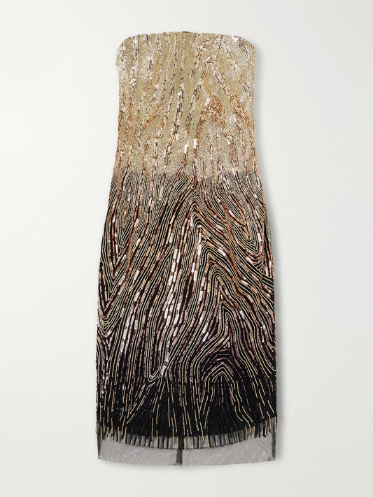 Oscar de la Renta Strapless Bead And Sequin-embellished Tulle Midi Dress