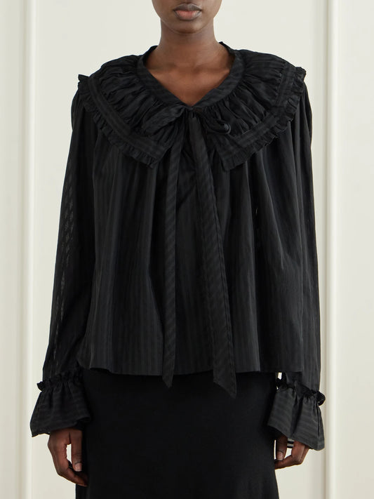 Thierry Colson Dauphine Ruffled Striped Cotton-voile Blouse