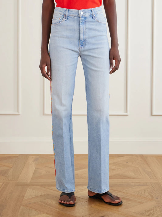 Mother The Saloon Sneak Printed High-rise Straight-leg Jeans