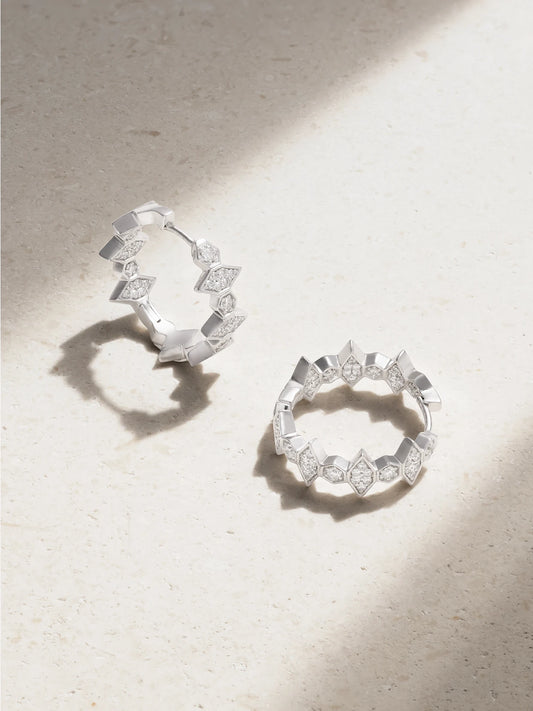 Hexagon Large 18-karat White Gold Diamond Hoop Earrings