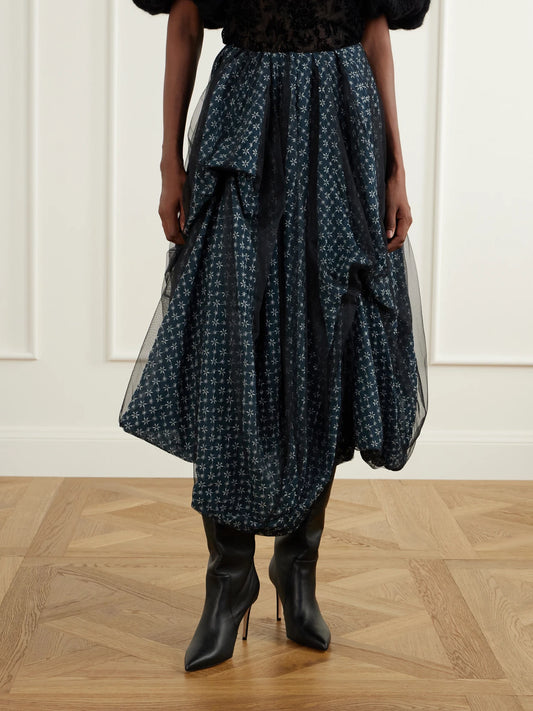 Pauline Dujancourt Eli Asymmetric Embroidered-chiffon Midi Skirt