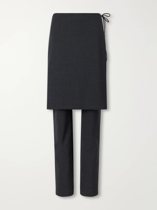 ST. AGNI Layered Wool-blend Skirt-detailed Slim-leg Pants