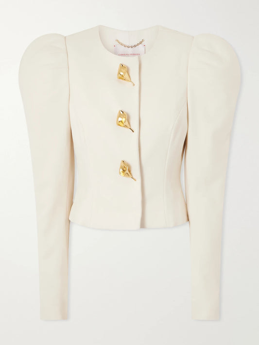 Carolina Herrera Embellished Darted Stretch-wool Crepe Jacket