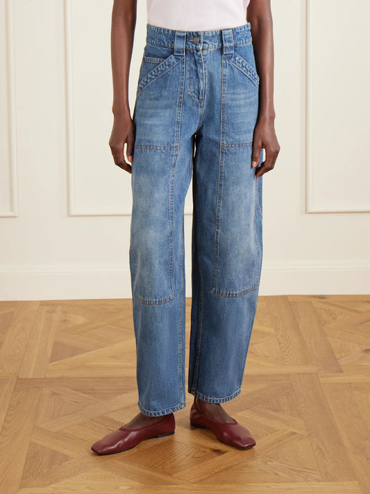 Paneled Mid-rise Barrel-leg Jeans
