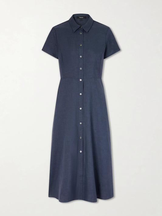 Belted Pleated Satin Midi Dress