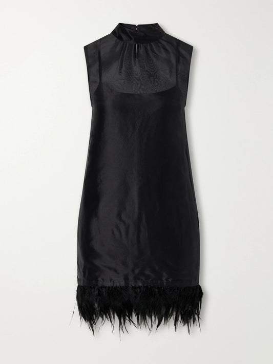 STAUD Albee Feather-trimmed Silk Mini Dress
