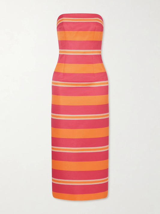 + Manolo Blahnik Leila Striped Taffeta-faille Midi Dress