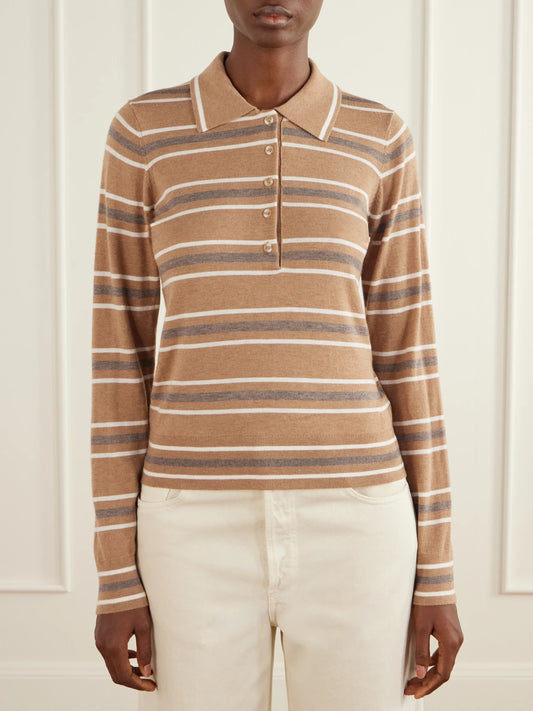 Varley Mayra Striped Knitted Polo Sweater