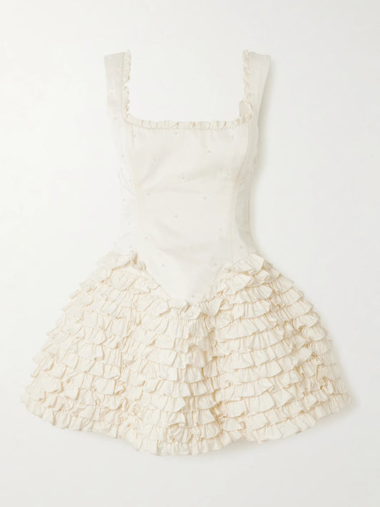 Ballerina Embellished Ruffled Taffeta Mini Dress