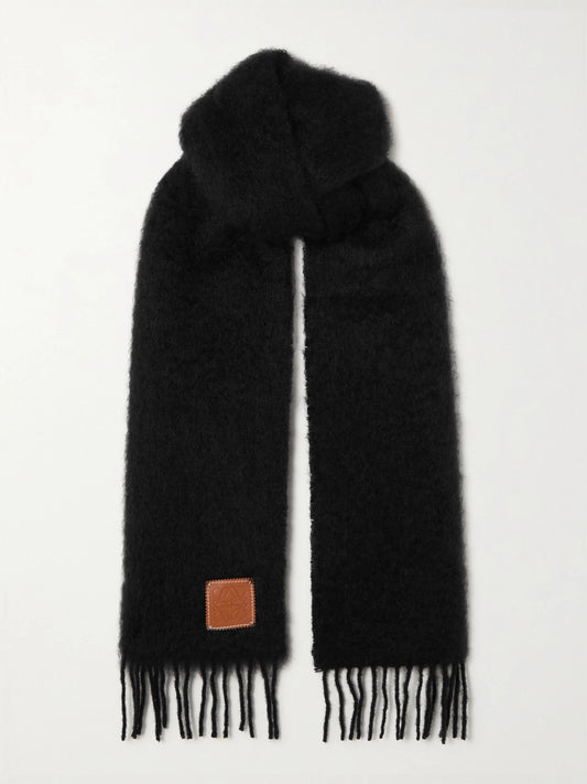 LOEWE Fringed Leather-trimmed Mohair-blend Scarf