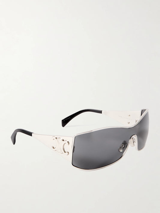 Rectangular-frame Silver-tone Sunglasses