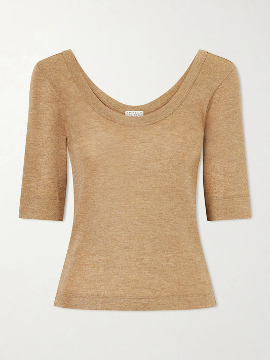 Metallic Wool-blend Knitted T-shirt