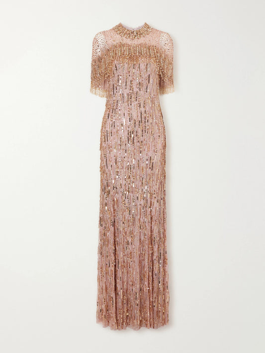 Jenny Packham Leia Cape-detailed Sequin-embellished Gown