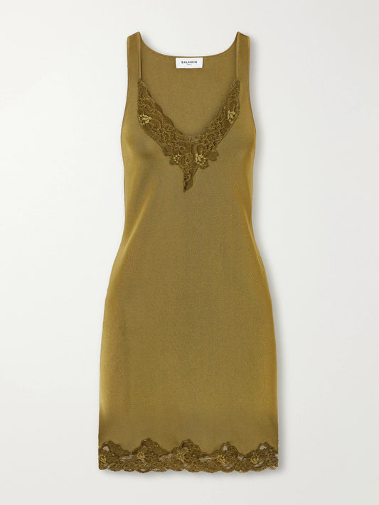 Balmain Lace-trimmed Knitted Mini Dress