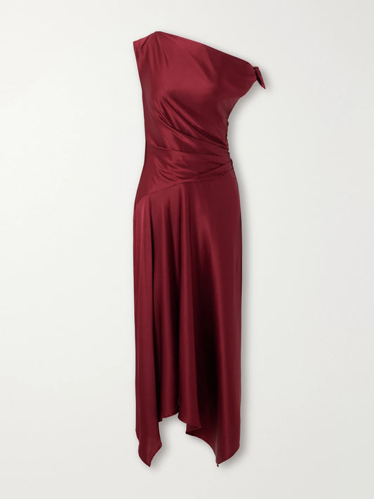 STAUD Portia Tie-detailed Draped Silk-satin Dress