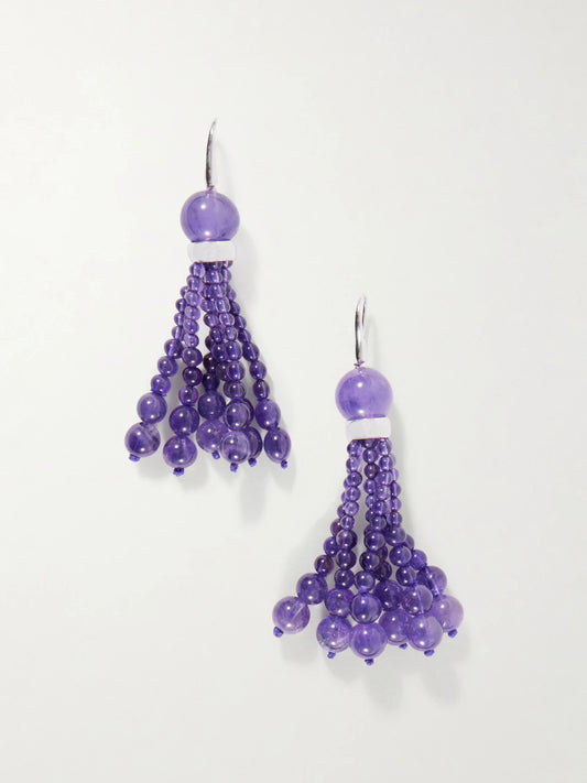 Venice Opera Tasseled Sterling Silver Amerthyst Earrings