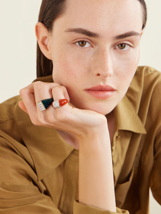 Tuxedo 18-karat Gold, Diamond And Enamel Ring