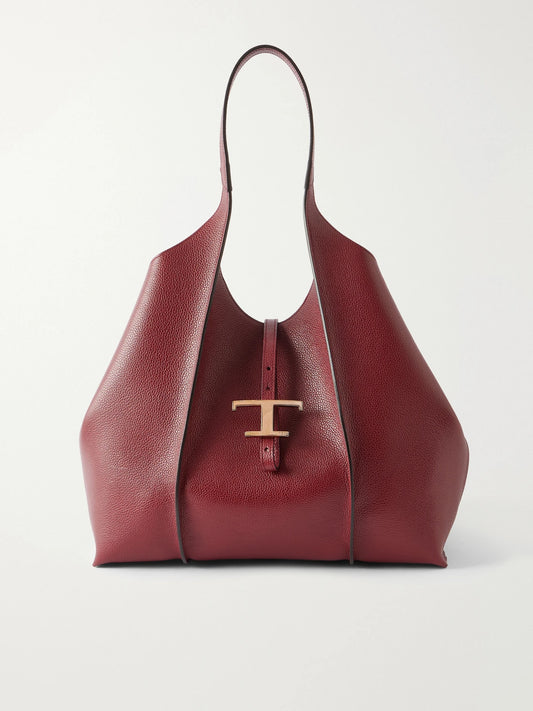 T Medium Textured-leather Shoulder Bag