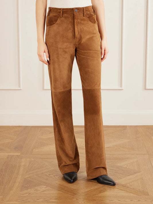 Nili Lotan Joan Suede Straight-leg Pants