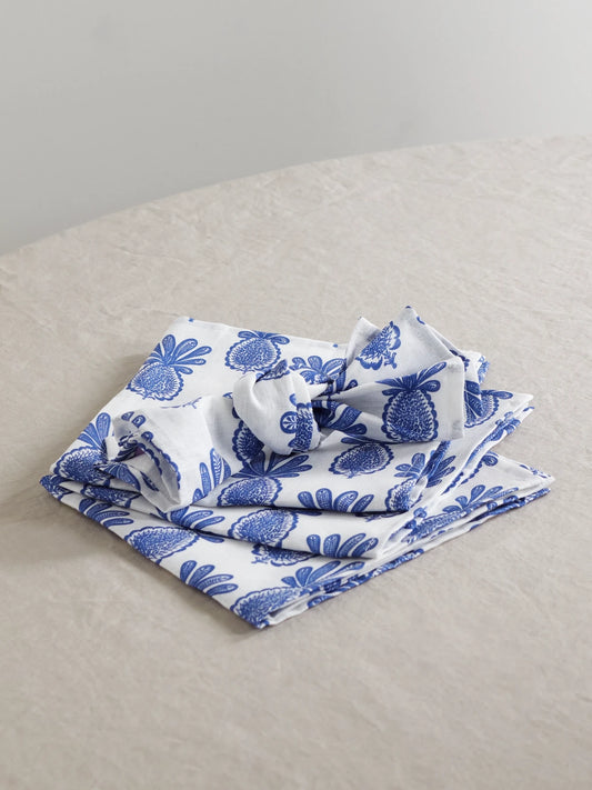 Set Of Six Printed Linen Napkins