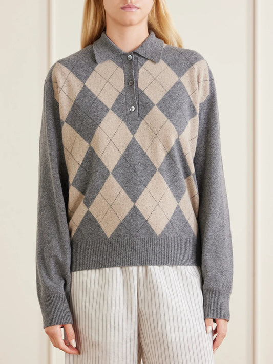 RÓHE Argyle Cashmere, Wool And Silk-blend Polo Sweater
