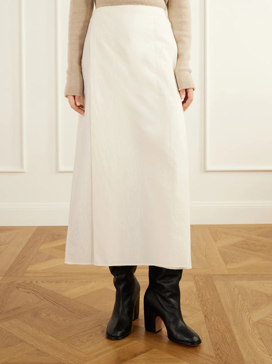 Lauren Manoogian Dado Pleated Cotton-seersucker Midi Skirt
