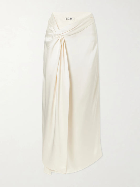 RÓHE Draped Satin Midi Wrap Skirt