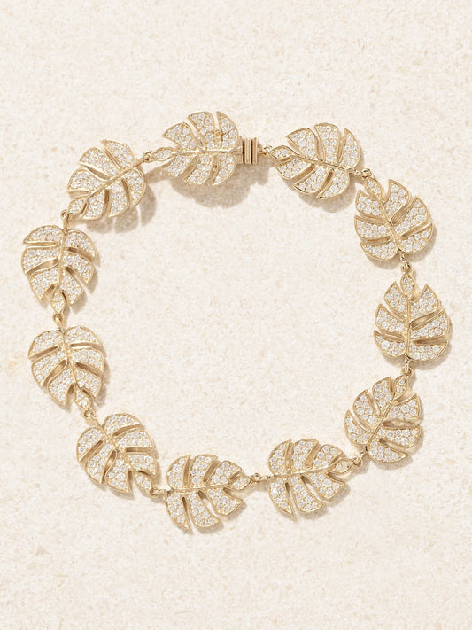 Monstera Leaf Eternity 14-karat Gold Diamond Bracelet