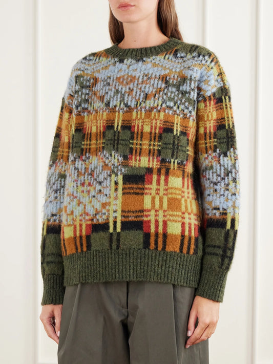 Dries Van Noten Intarsia-knit Brushed Merino And Wool-blend Sweater