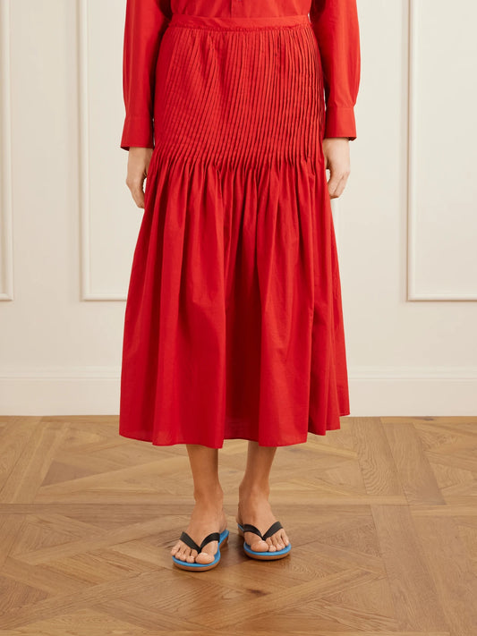 Pleated Cotton-poplin Midi Skirt
