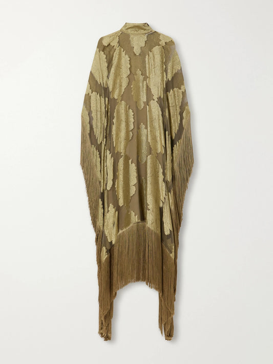 Taller Marmo Mrs Ross Epoque Fringe-trimmed Silk Fil Coupé Gown