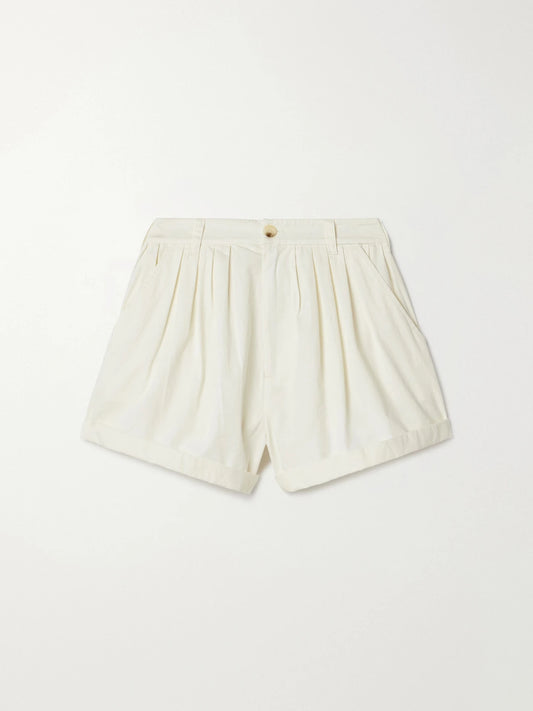 Paige Pleated Organic Cotton-poplin Shorts