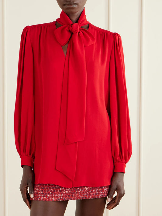 Scarf-detailed Silk Georgette Blouse