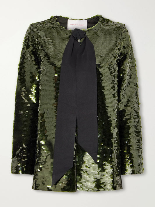 Carolina Herrera Bow-detailed Sequined Knitted Cardigan