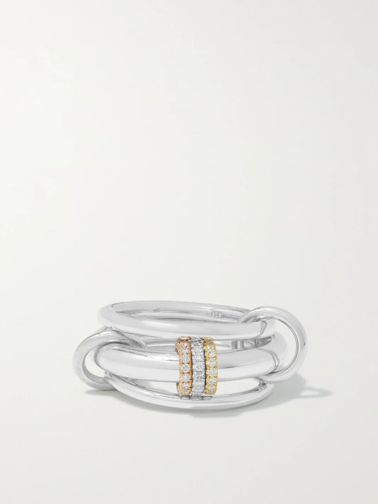 Gemini Set Of Three 18-karat White, Yellow And Rose Gold Diamond Rings