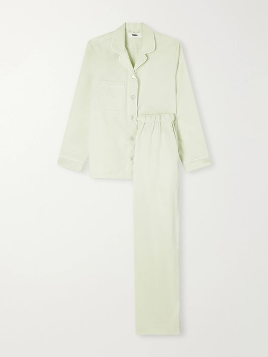 TEKLA Pistachio Organic Cotton Satin Pajamas