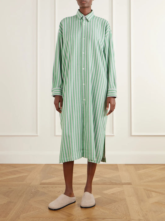 Marrakshi Life The Long Shirt Striped Cotton Oxford Midi Dress