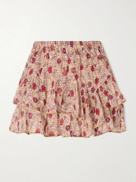 Jocadia Floral-print Ruffled Organic Cotton-voile Shorts