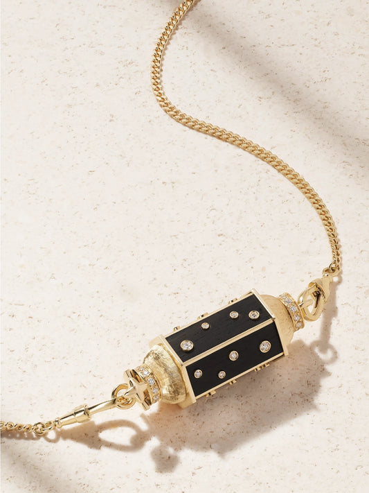 Dot Locket Gourmette 18-karat Gold, Ebony And Diamond Necklace