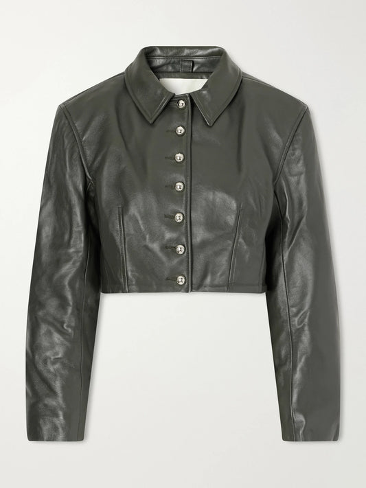 RÙADH Arabella Cropped Darted Leather Jacket