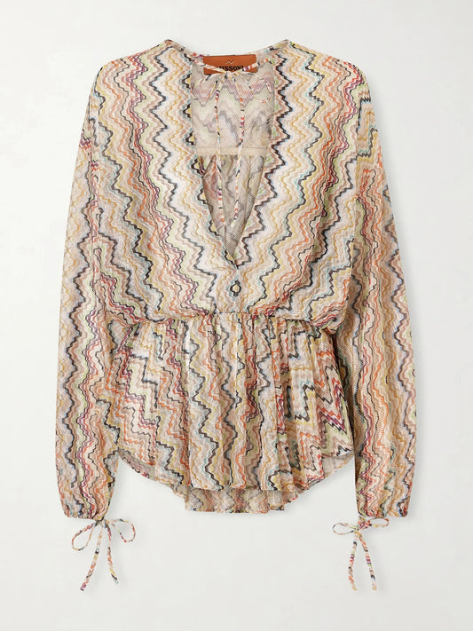 Mare Gathered Striped Crochet-knit Coverup
