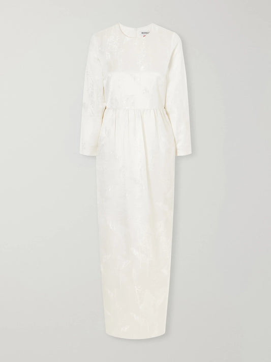 BERNADETTE Lenny Gathered Floral-jacquard Satin Midi Dress