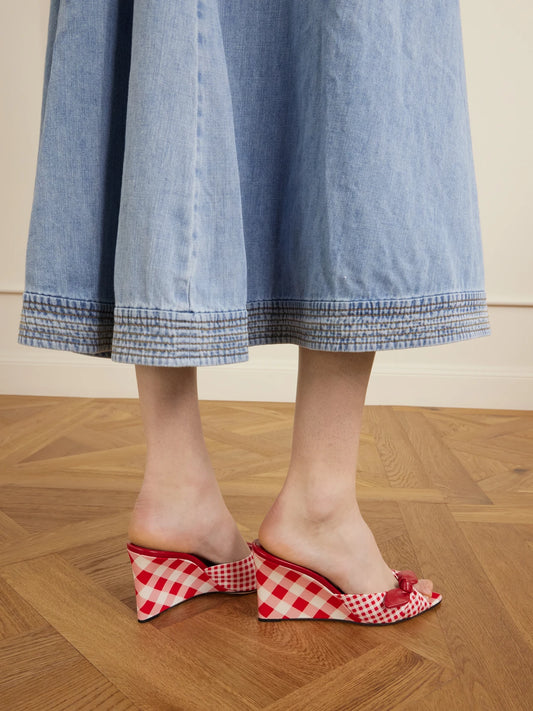 Livi 85 Leather-trimmed Checked Wedge Mules