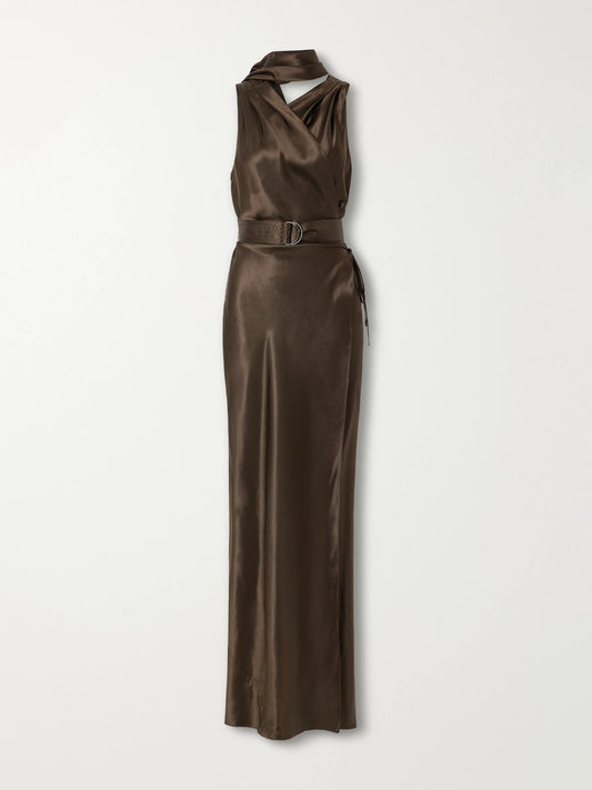 Ralph Lauren Collection Rynn Belted Duchess-silk Halterneck Gown