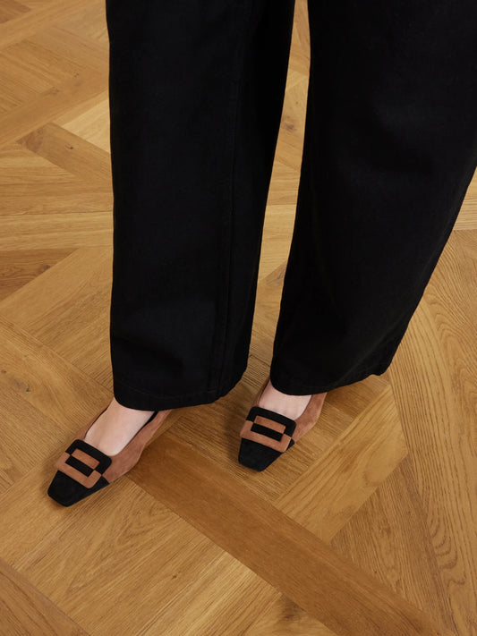 Belle Vivier Buckled Two-tone Suede Ballet Flats