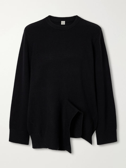 TOTEME Asymmetric Rib-trimmed Merino Wool, Cashmere And Cotton-blend Sweater