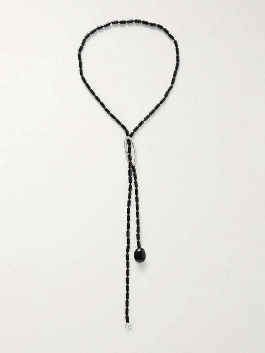 Annaya Sterling Silver Onyx Necklace