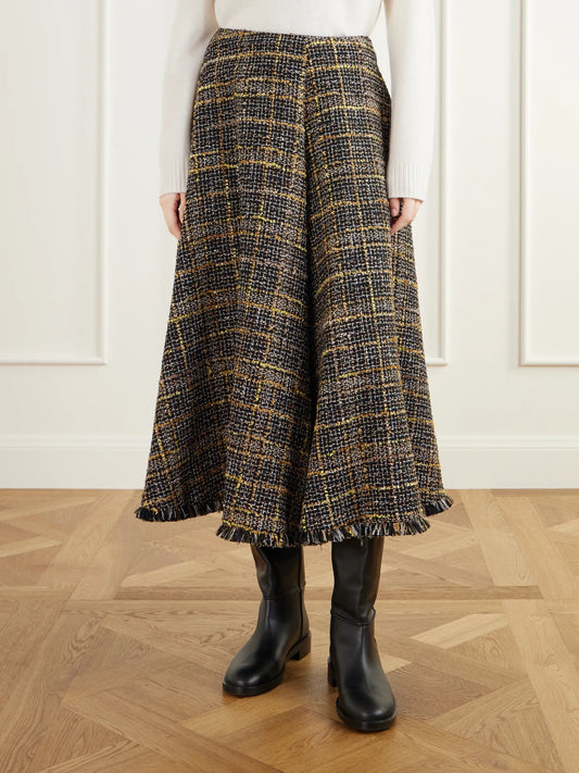 Altuzarra Varda Fringe-trimmed Tweed Midi Skirt