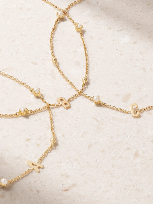 Initial 14-karat Gold Pearl Bracelet