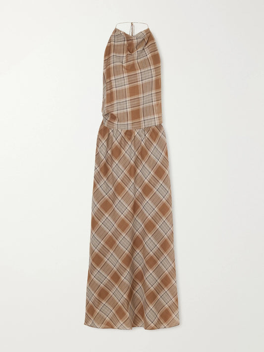 Layered Checked Cotton-voile Midi Dress